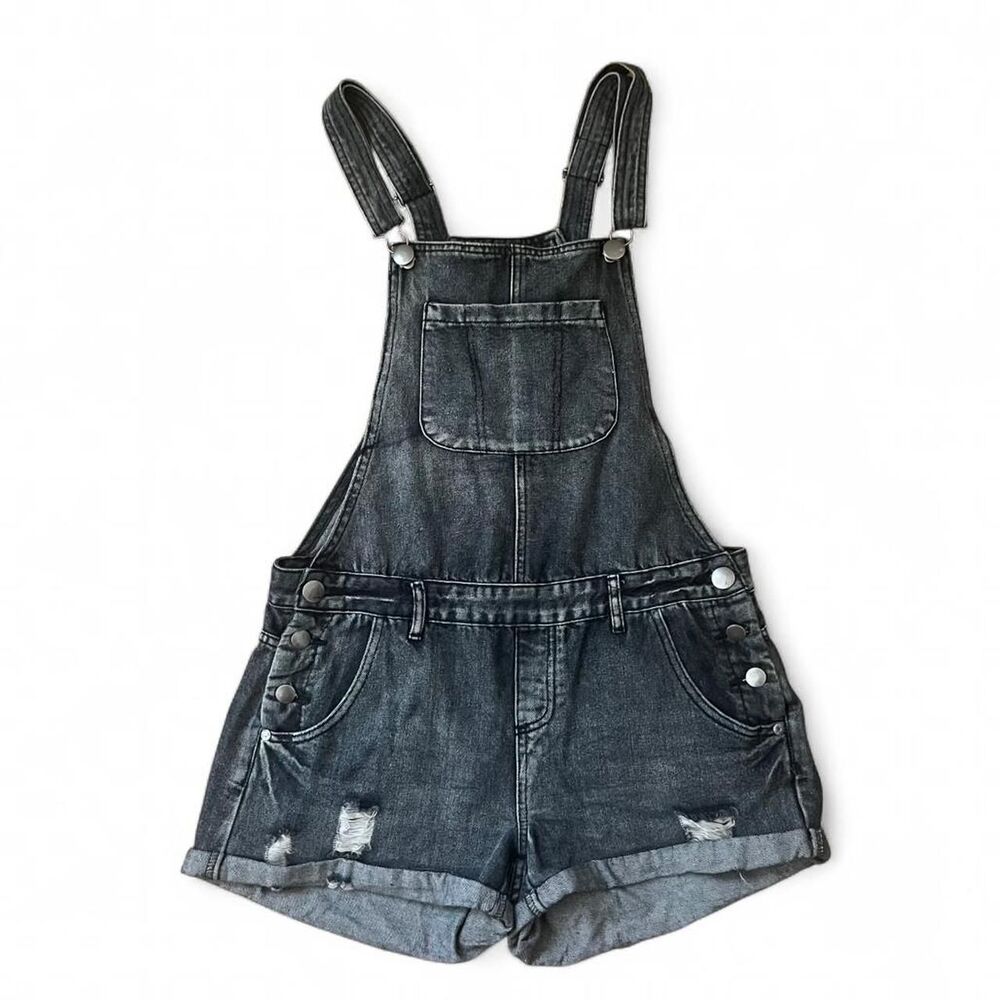 Cotton On Women's Black Distressed Denim Jeans Shortalls SZ 6